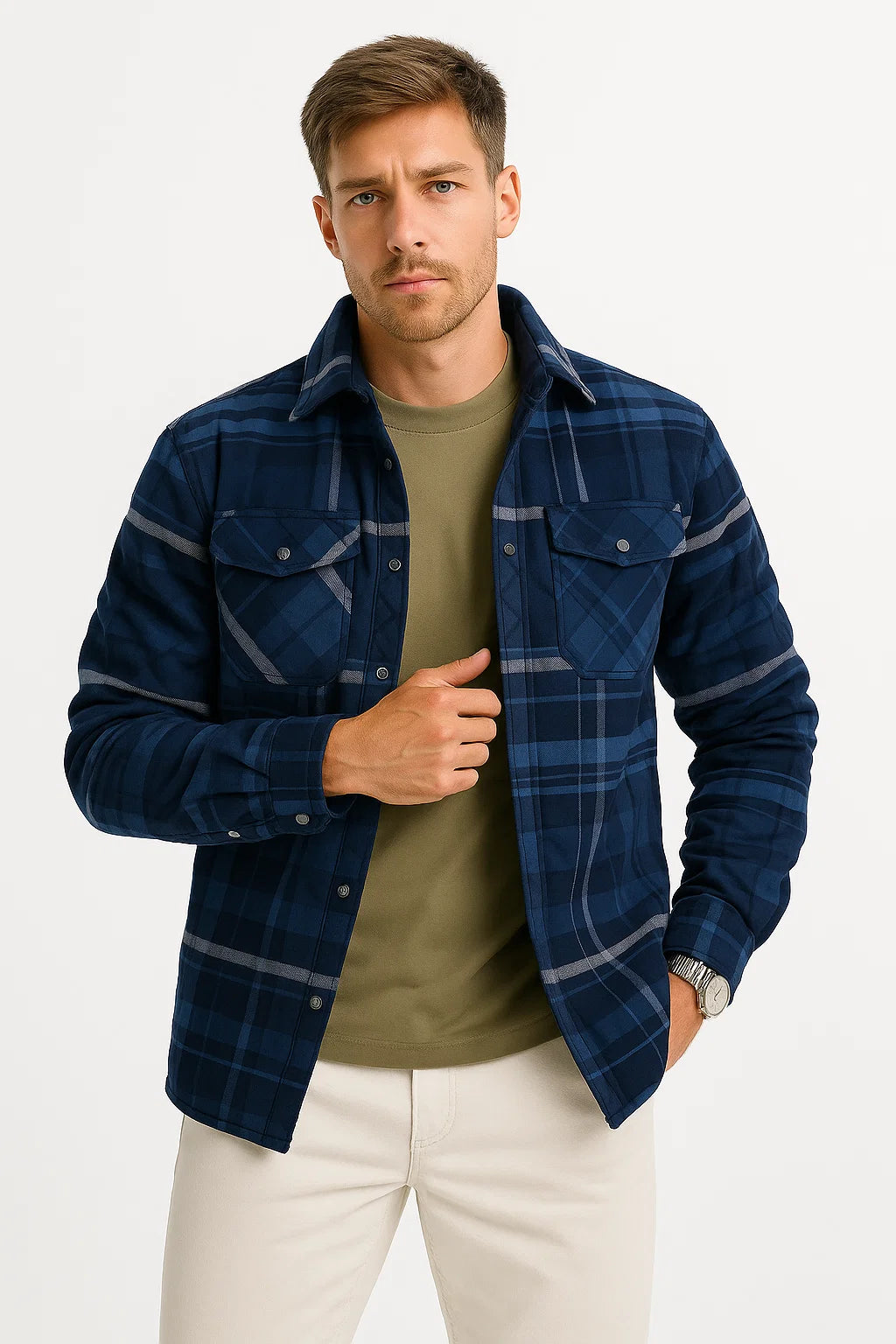 Mens Quilted Jacket Lightweight Plaid Casual Urban Style 7