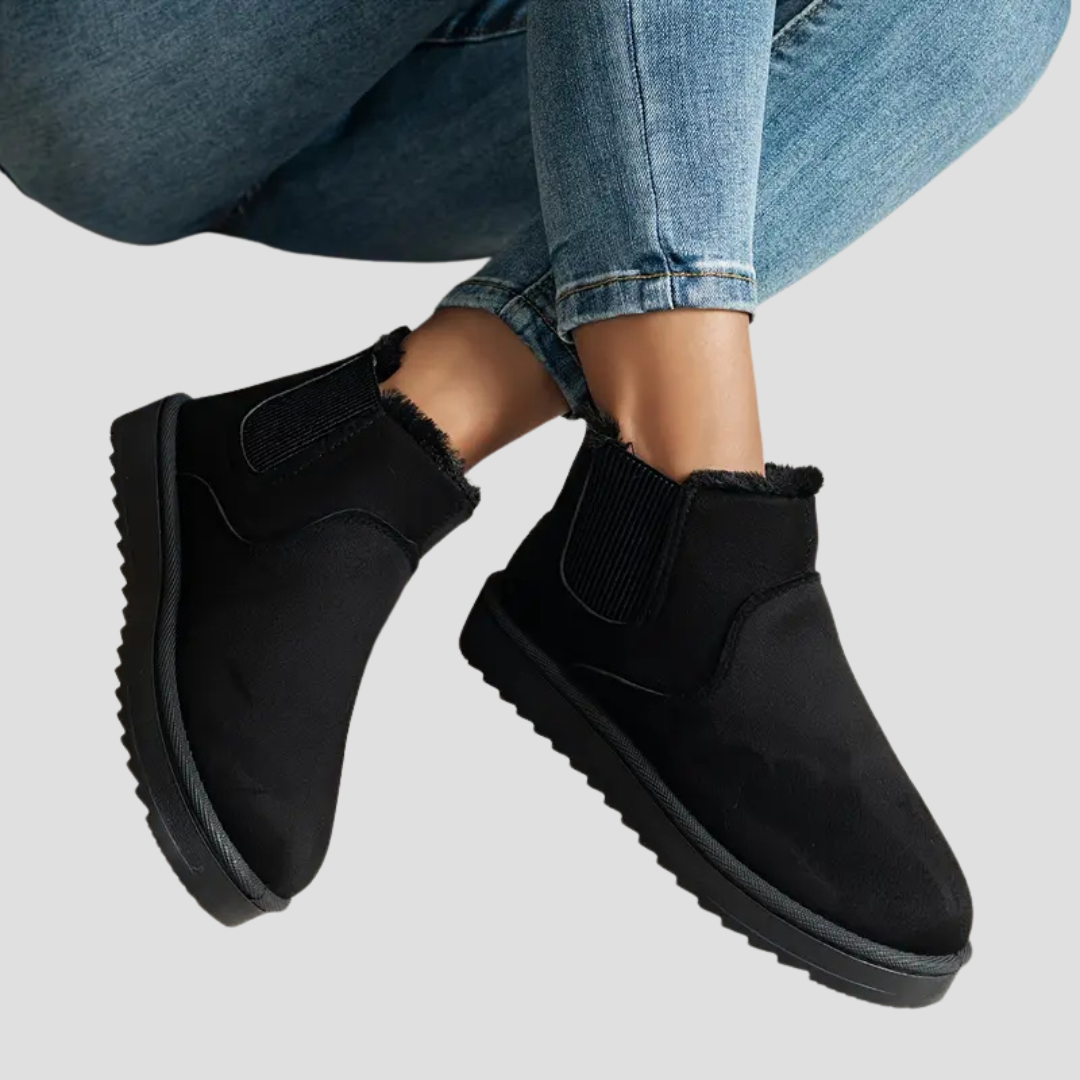 Women's Ankle Boots Black Plush Lined Slip-On Winter 0