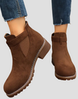 Women's Ankle Boots Black Rounded Toe Low Heel Retro Design 0