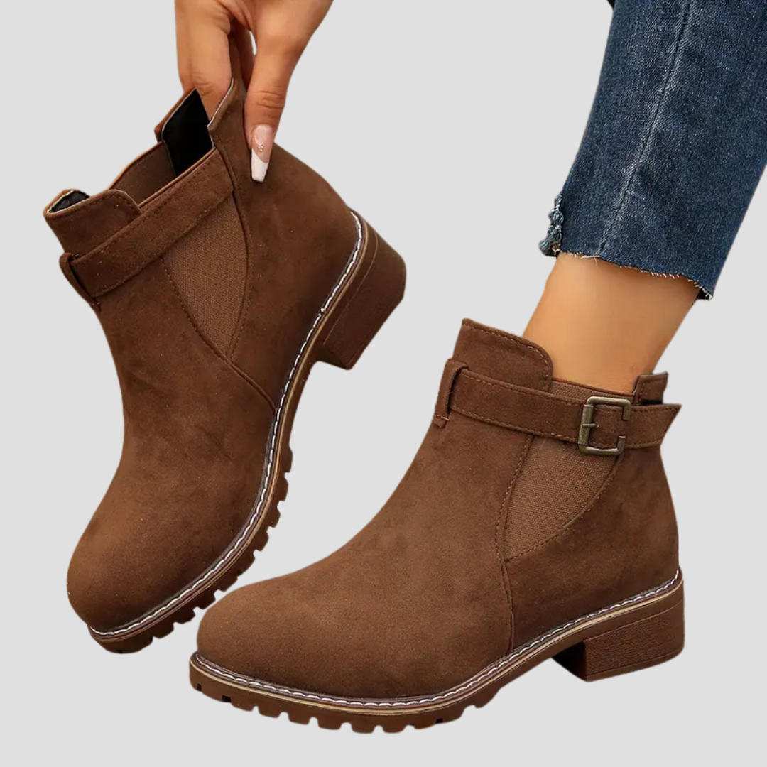Women's Ankle Boots Black Rounded Toe Low Heel Retro Design 2