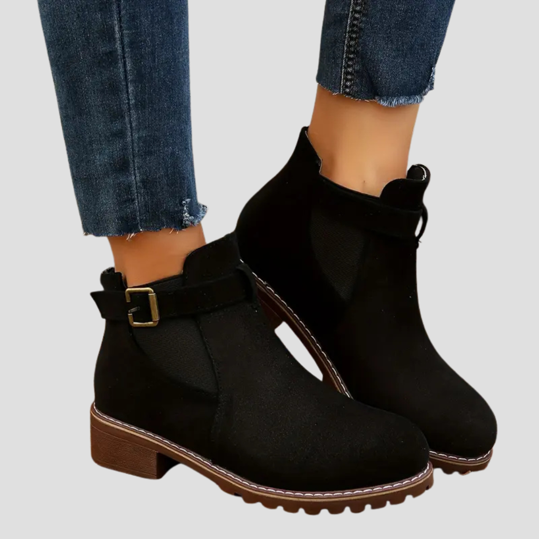 Women's Ankle Boots Black Rounded Toe Low Heel Retro Design 3