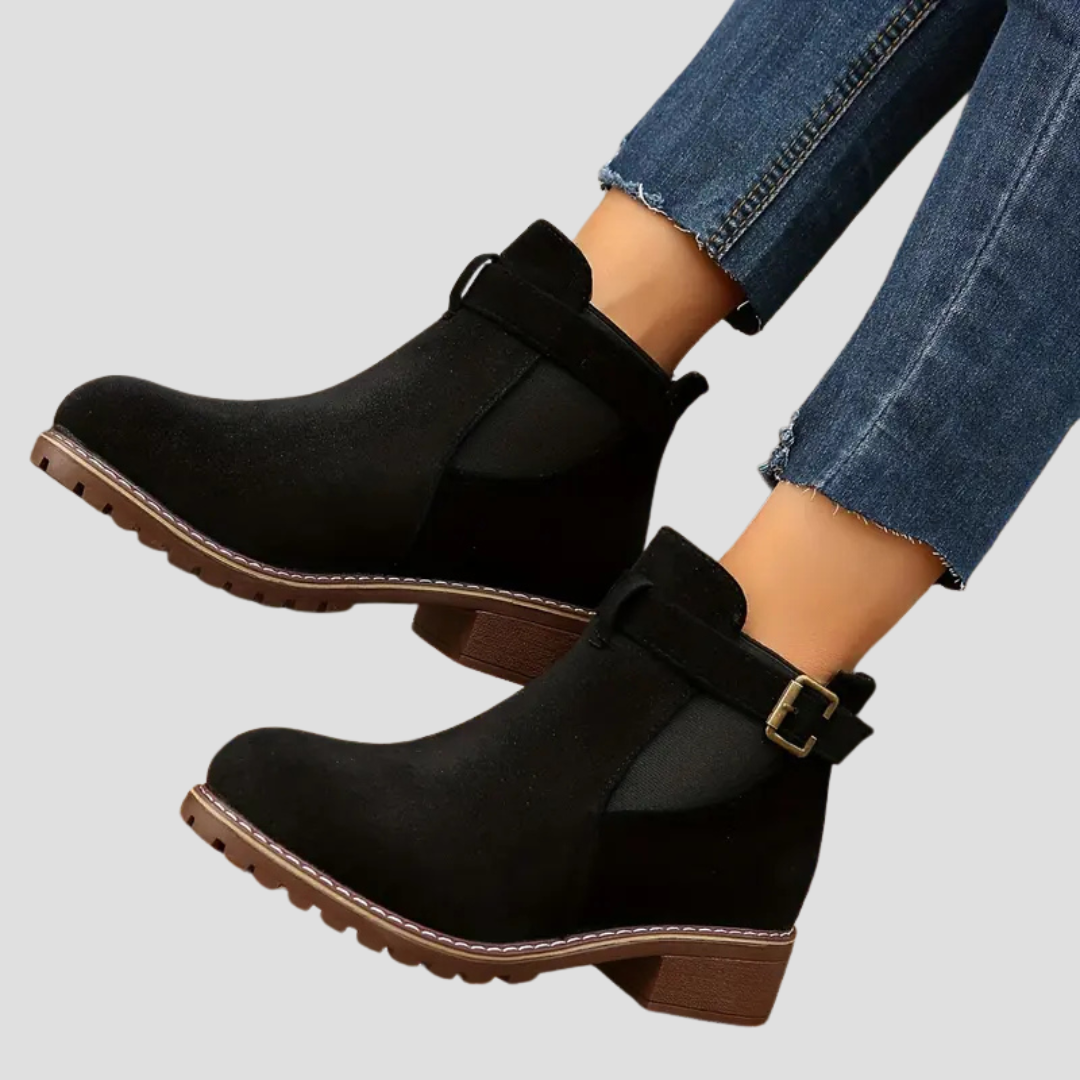 Women's Ankle Boots Black Rounded Toe Low Heel Retro Design 4
