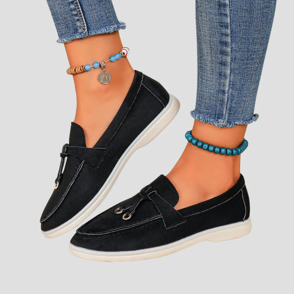 Women's Black Loafers Suede Slip-On Lightweight Comfort 0