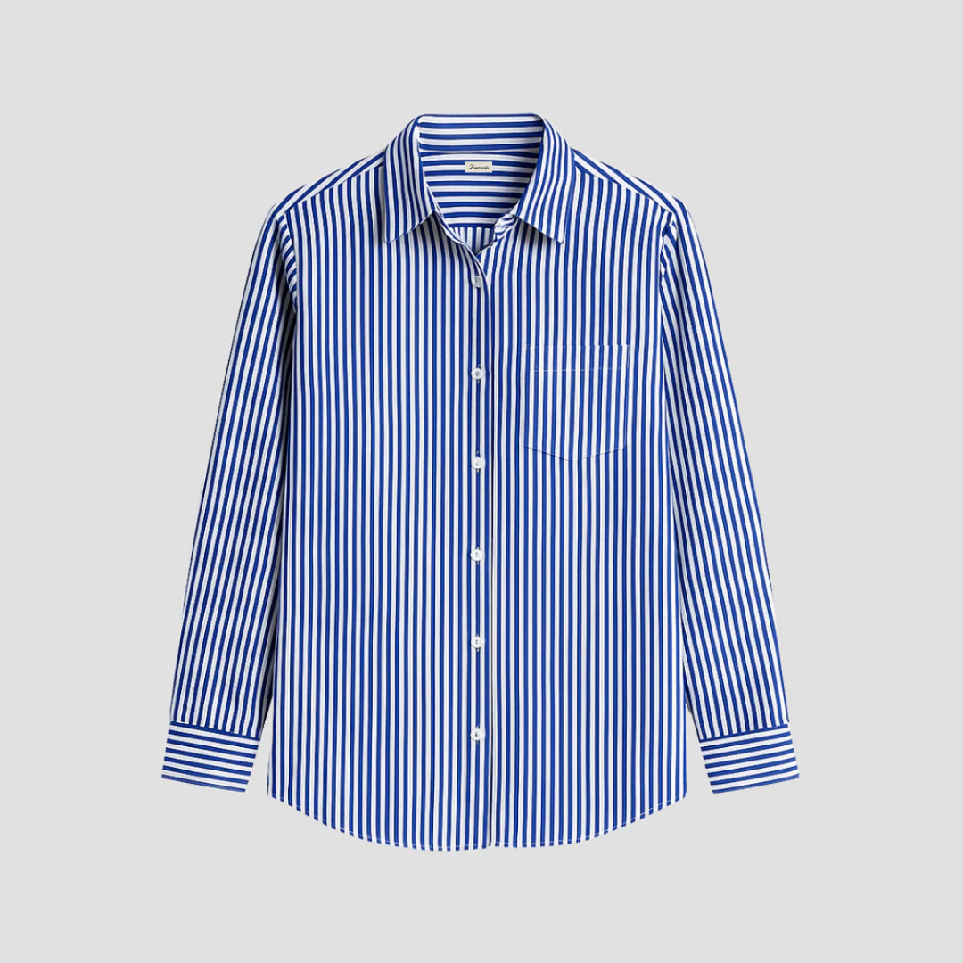 Women's Blouse Cotton-Linen Blend Long Sleeve Striped 1