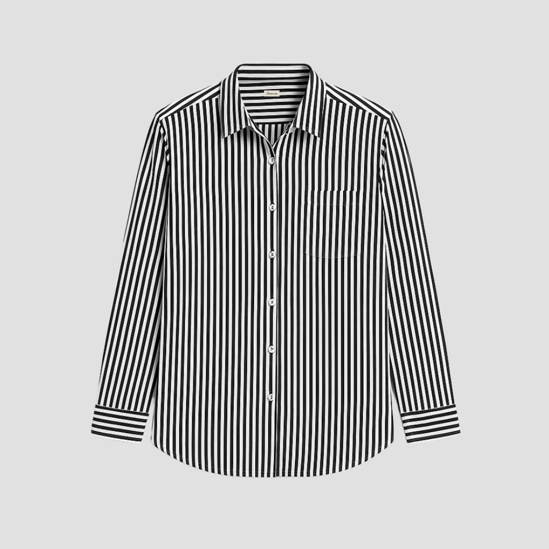 Women's Blouse Cotton-Linen Blend Long Sleeve Striped 3