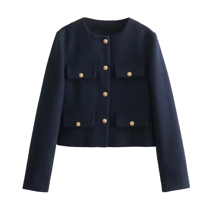 Women&#39;s Cropped Jacket Tweed Long Sleeve Elegant Coat