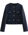 Women's Cropped Jacket Tweed Long Sleeve Elegant Coat