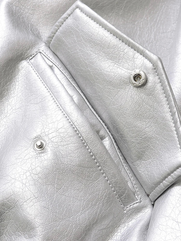 Women&#39;s Faux Leather Jacket Retro Loose Fit Short Zip Coat