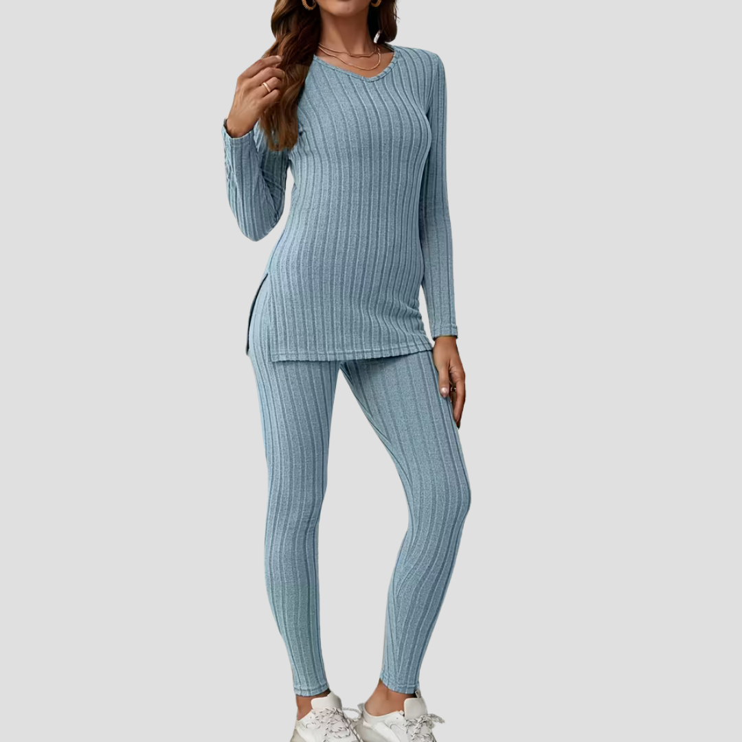 Women's Knitted Co Ord Set Ribbed Long Sleeve Top and Trousers 4