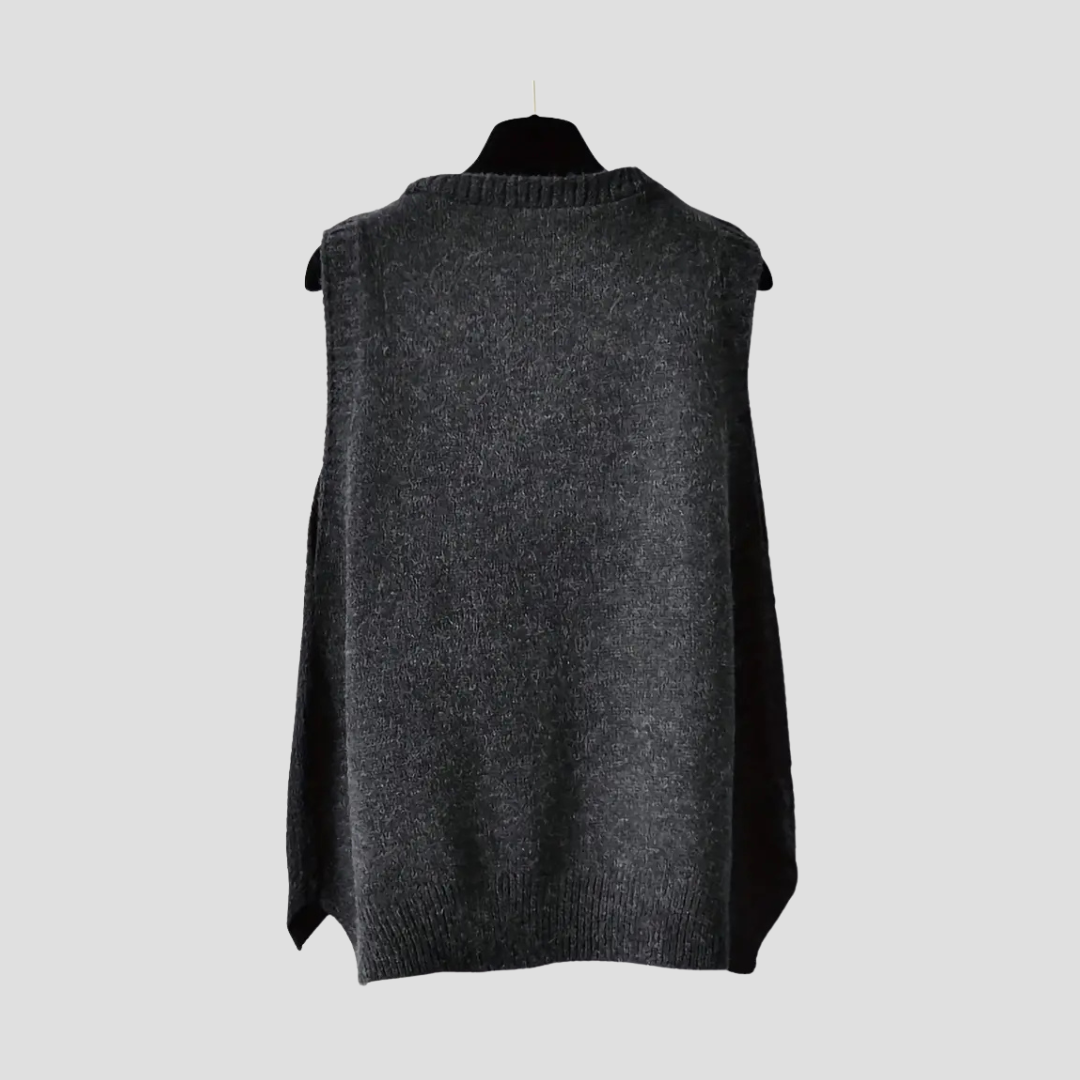 Women's Knitted Vest V-Neck Sleeveless Soft Black 4