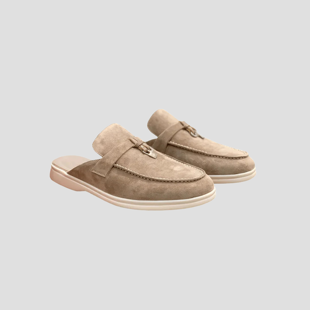 Women's Loafers Suede Slip-On Mule with Polished Metal Accent 0