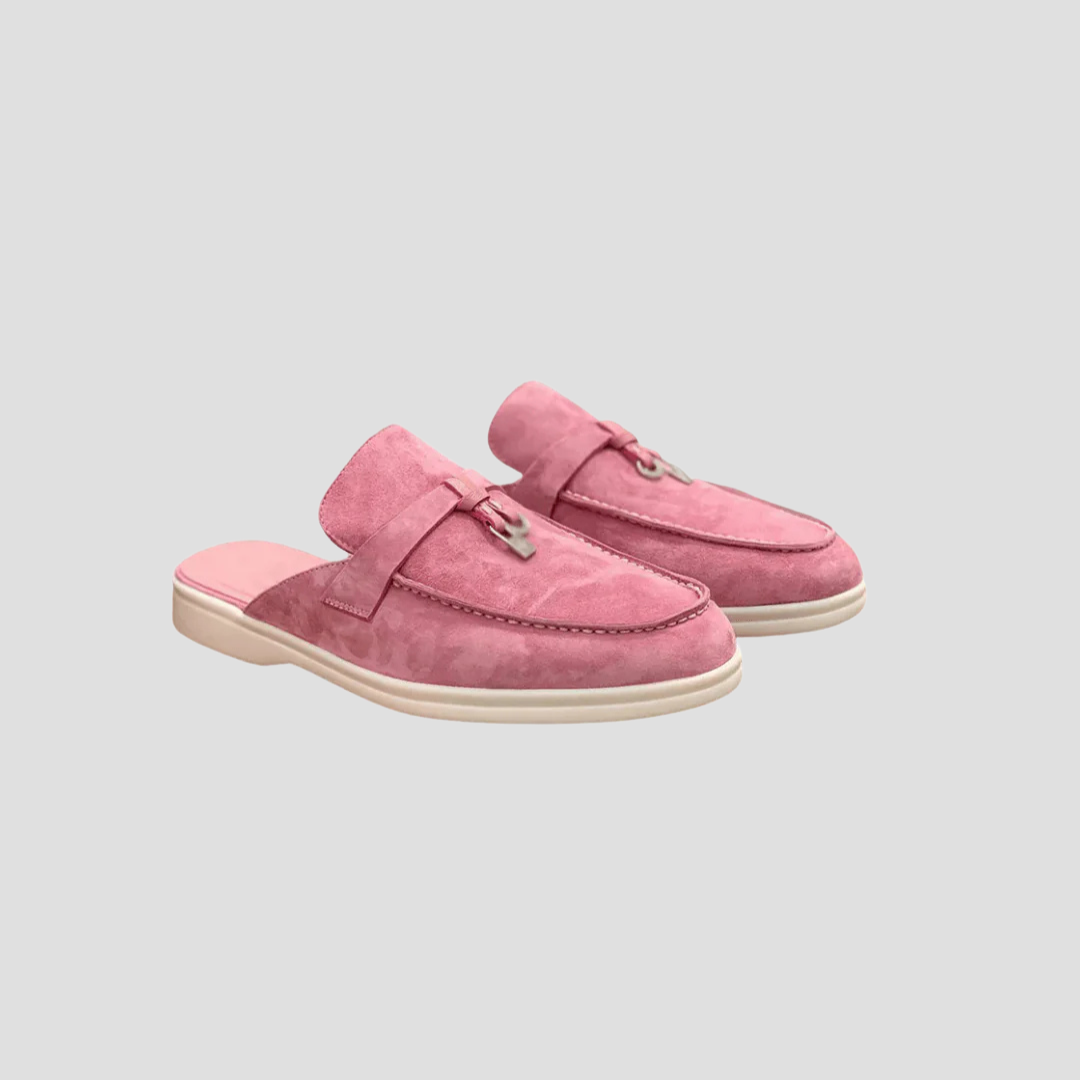 Women's Loafers Suede Slip-On Mule with Polished Metal Accent 1