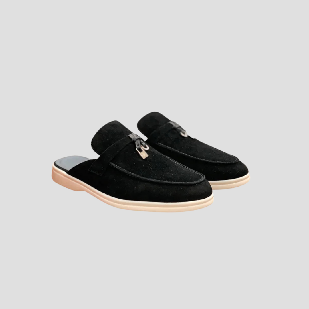Women's Loafers Suede Slip-On Mule with Polished Metal Accent 2