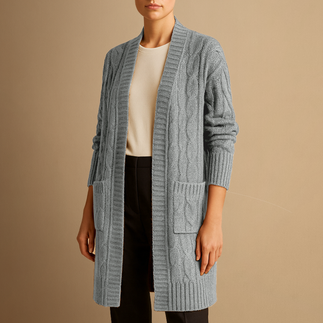 Women's Long Cardigan Black Cable Knit Cozy Layer with Hood and Pockets 4