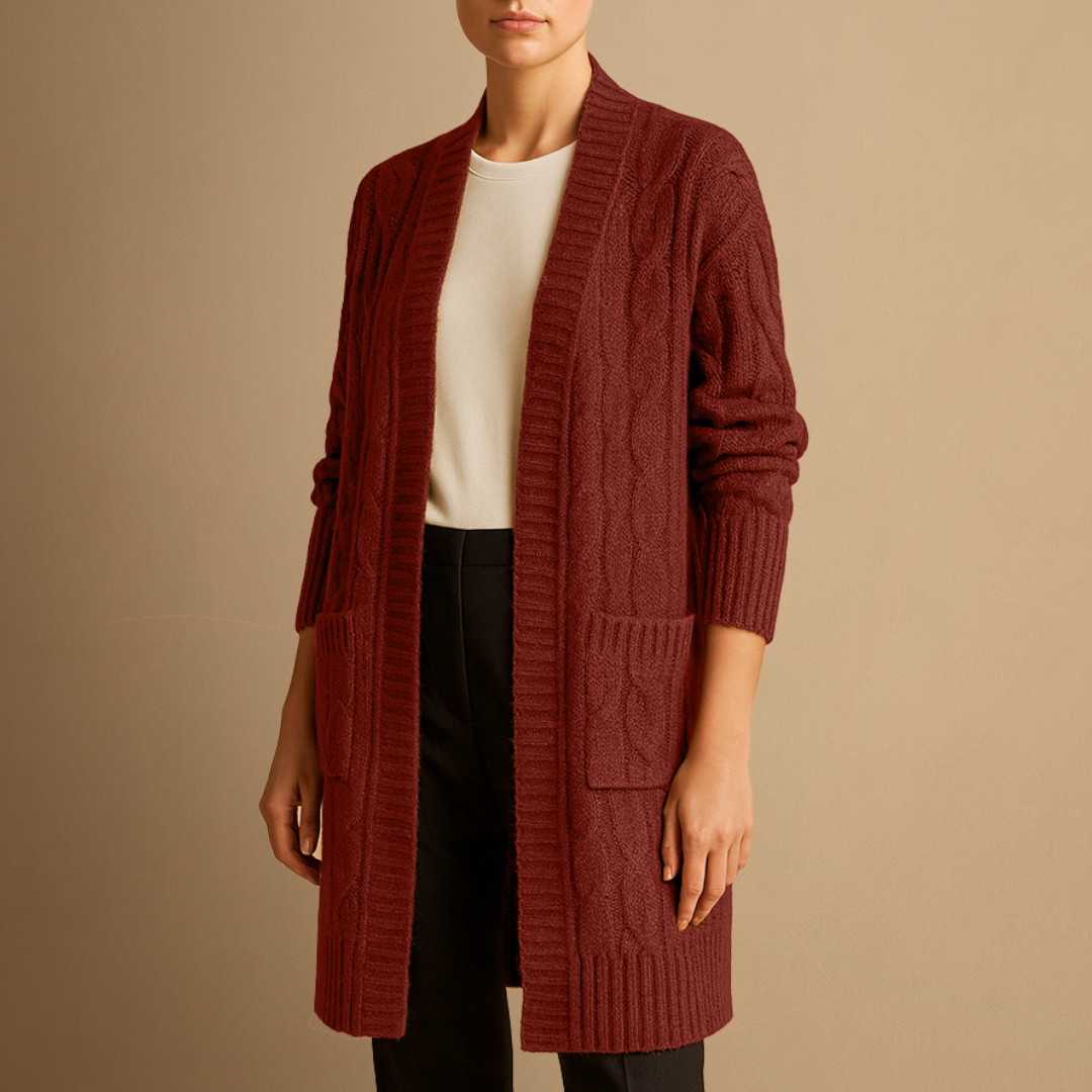 Women's Long Cardigan Black Cable Knit Cozy Layer with Hood and Pockets 5
