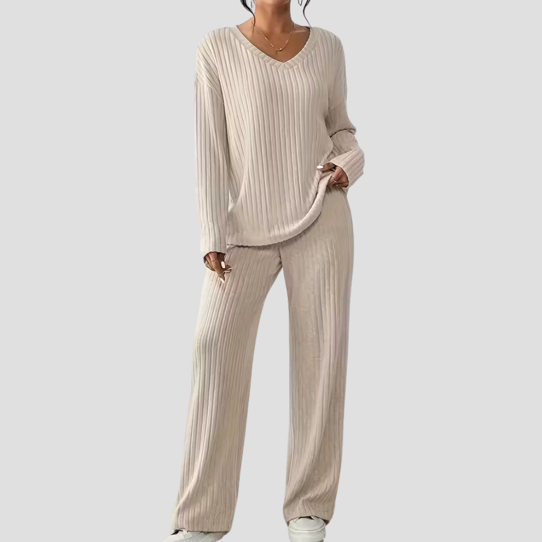 Women's Lounge Set Ribbed Knit Relaxed Fit Loungewear 0