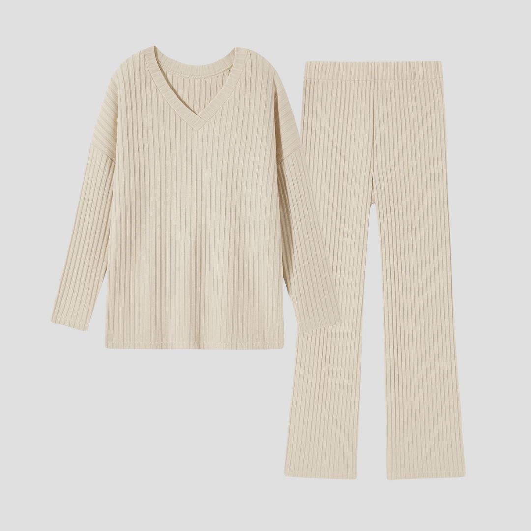 Women's Lounge Set Ribbed Knit Relaxed Fit Loungewear 1