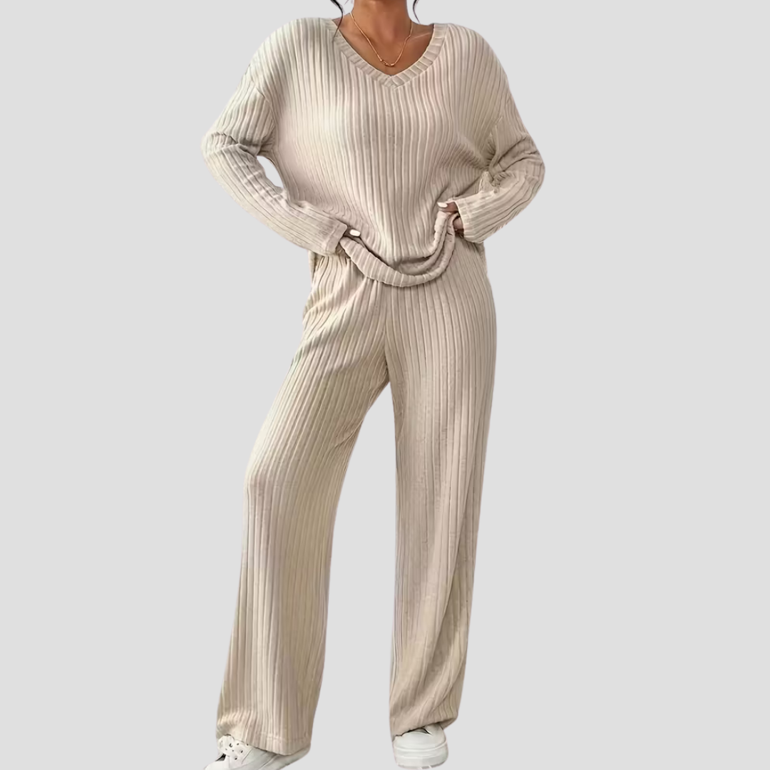 Women's Lounge Set Ribbed Knit Relaxed Fit Loungewear 2