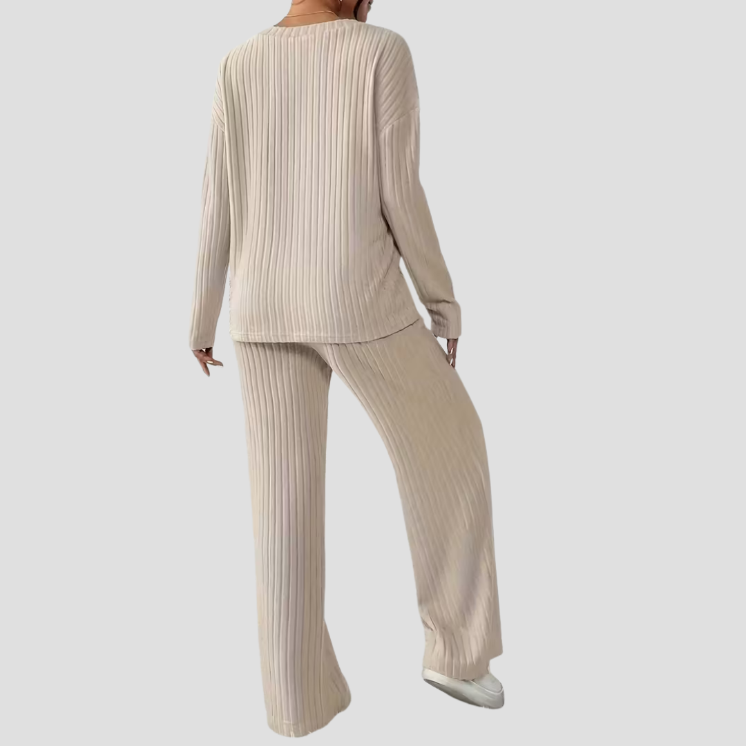 Women's Lounge Set Ribbed Knit Relaxed Fit Loungewear 3