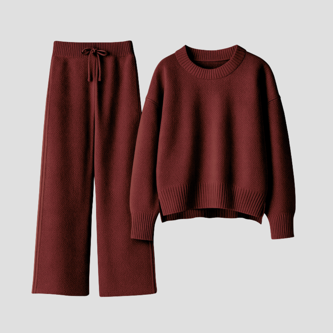 Women's Loungewear Set Knitted Relaxed Fit with Wide-Leg Trousers 1