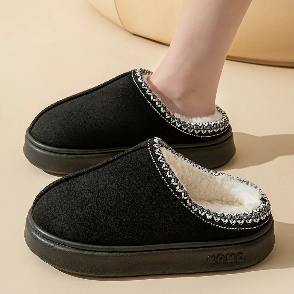 Women&#39;s Slippers Plush Casual Winter Flats Cozy Platform Design