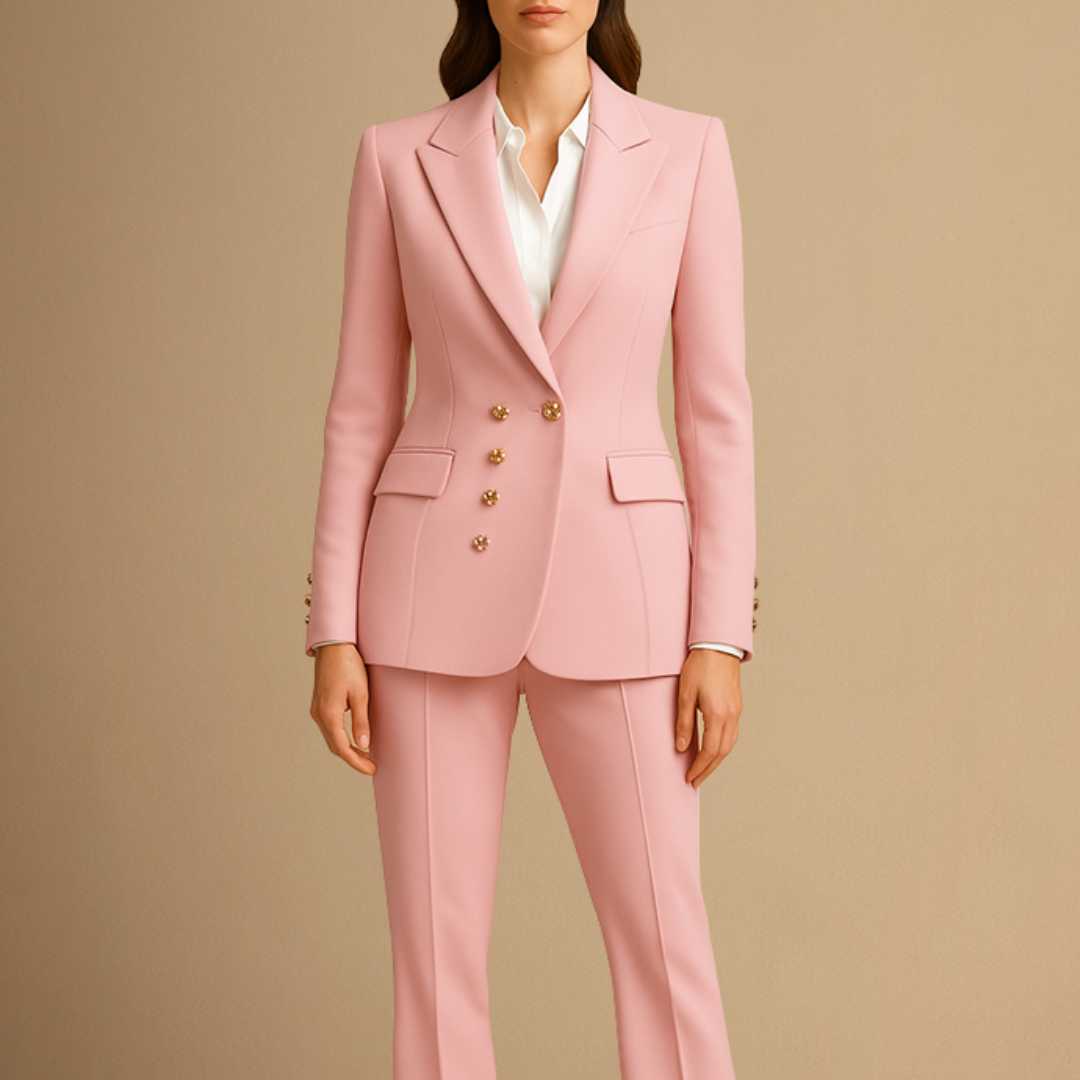 Women's Suit Set Polyester Blend Tailored Double-Breasted Blazer & Trousers 0