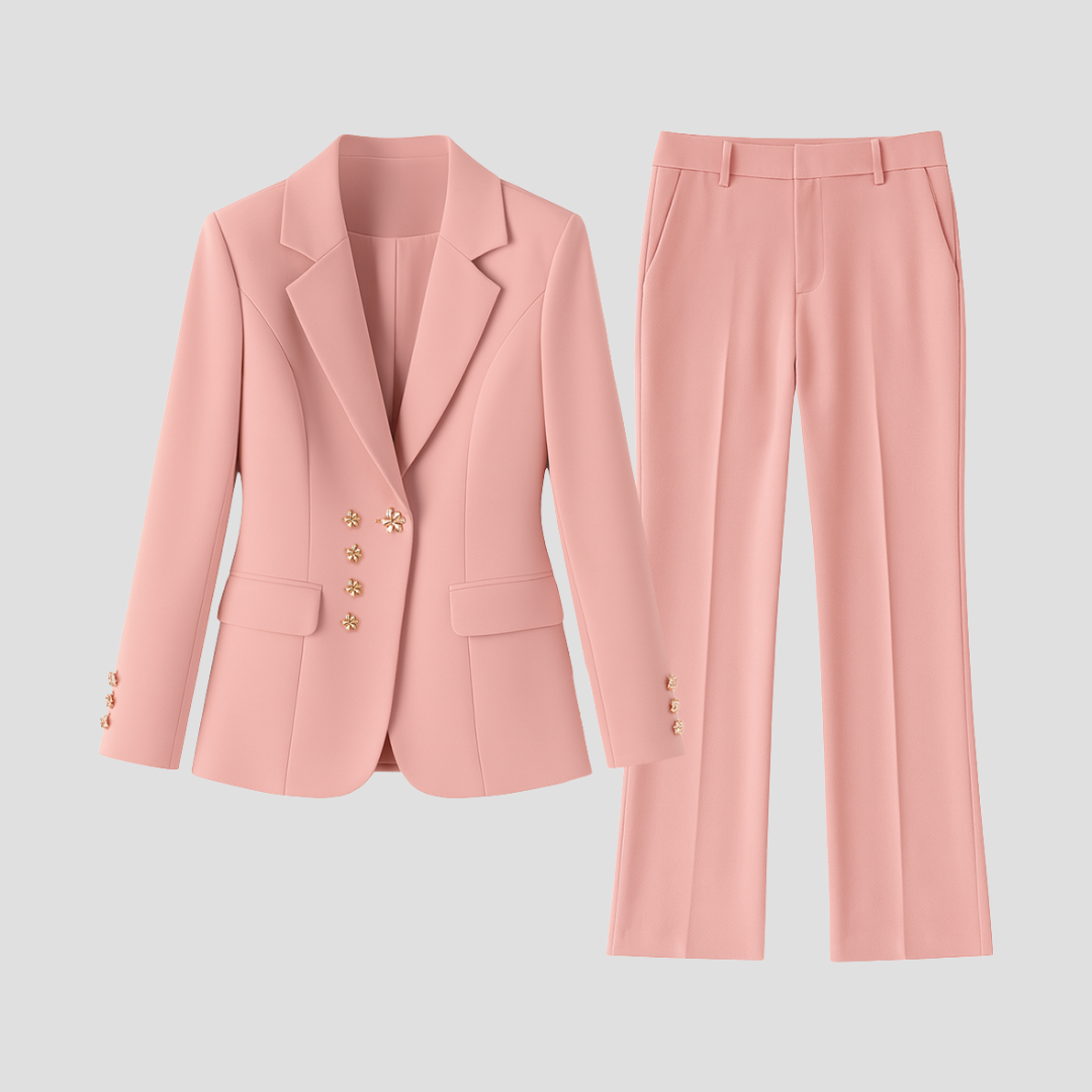 Women's Suit Set Polyester Blend Tailored Double-Breasted Blazer & Trousers 1