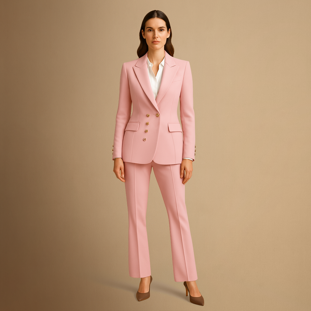Women's Suit Set Polyester Blend Tailored Double-Breasted Blazer & Trousers 2