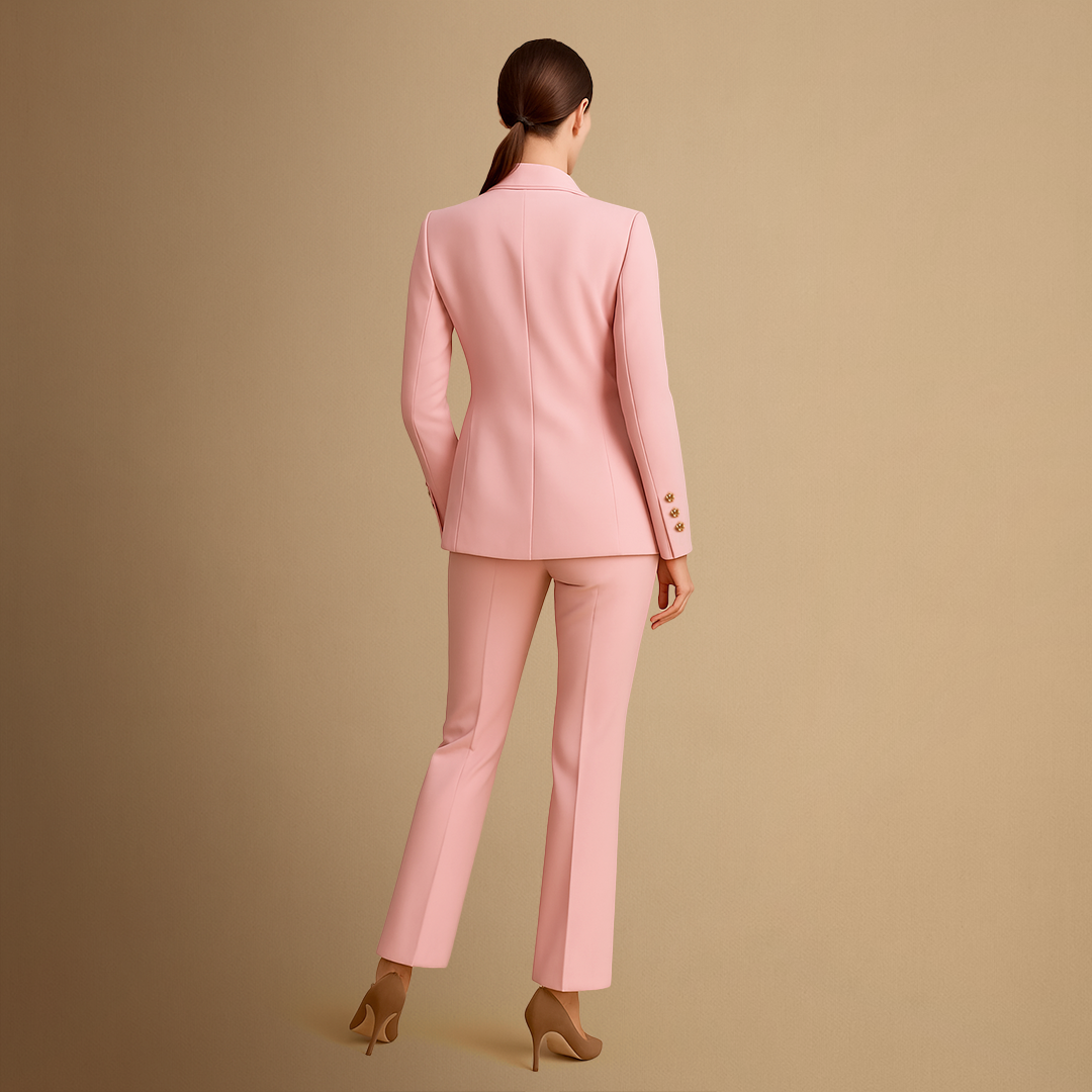 Women's Suit Set Polyester Blend Tailored Double-Breasted Blazer & Trousers 3