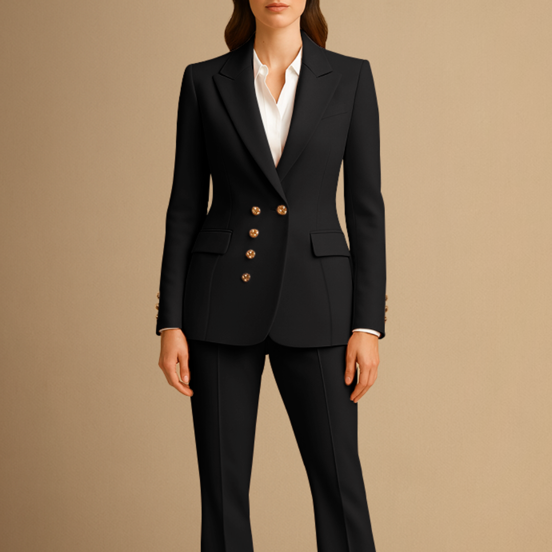 Women's Suit Set Polyester Blend Tailored Double-Breasted Blazer & Trousers 4