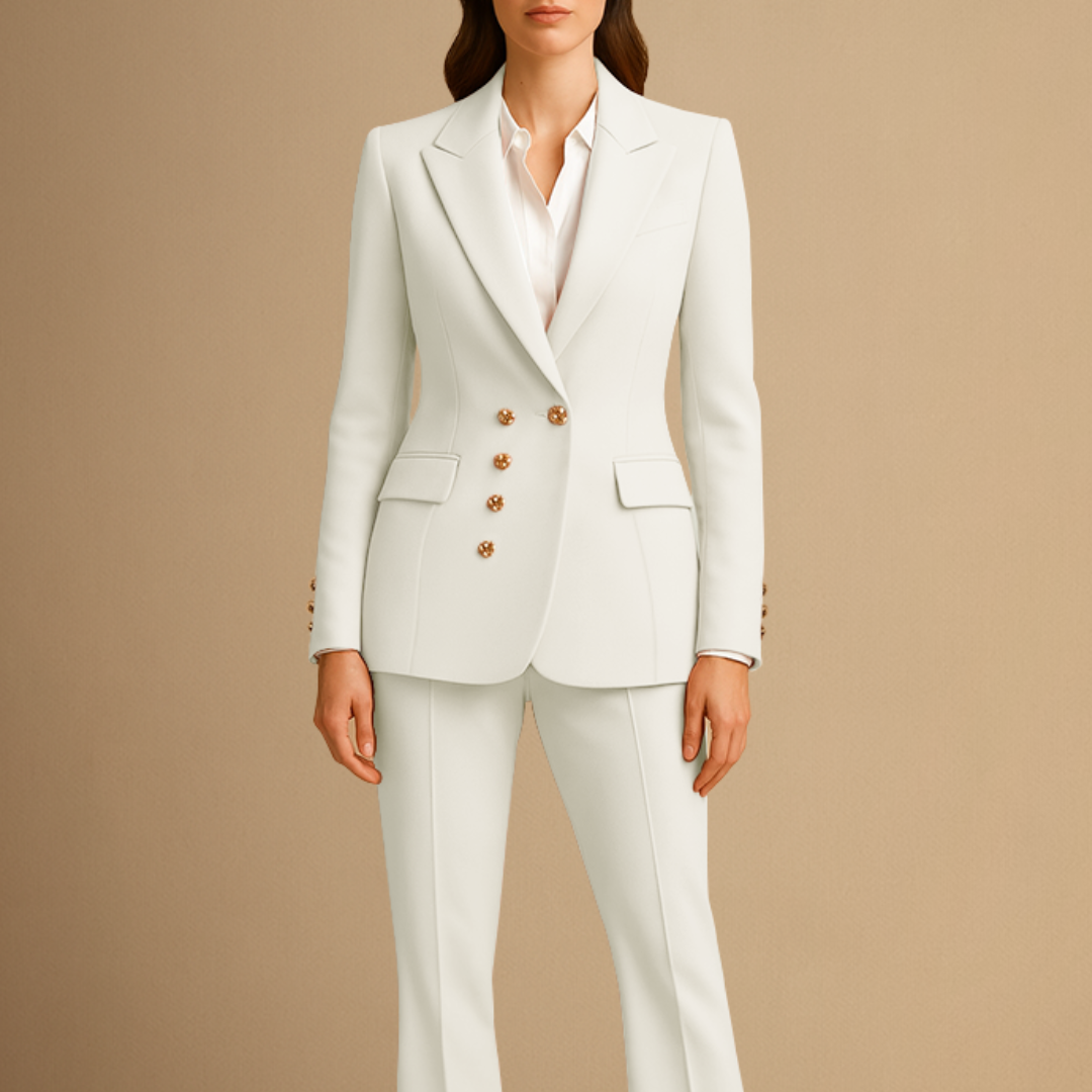 Women's Suit Set Polyester Blend Tailored Double-Breasted Blazer & Trousers 5