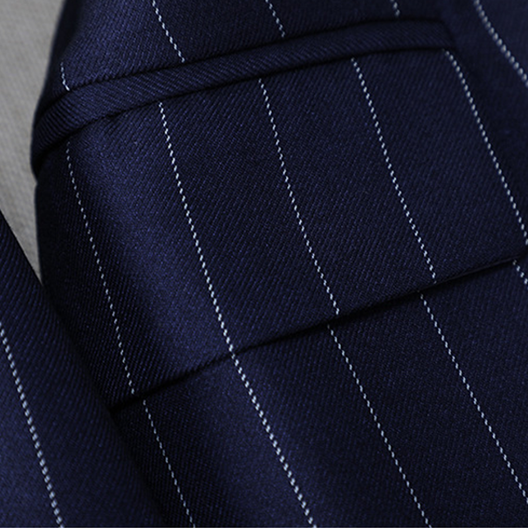 Women's Suit Set Polyester Pinstripe Double-Breasted Blazer Trousers 4