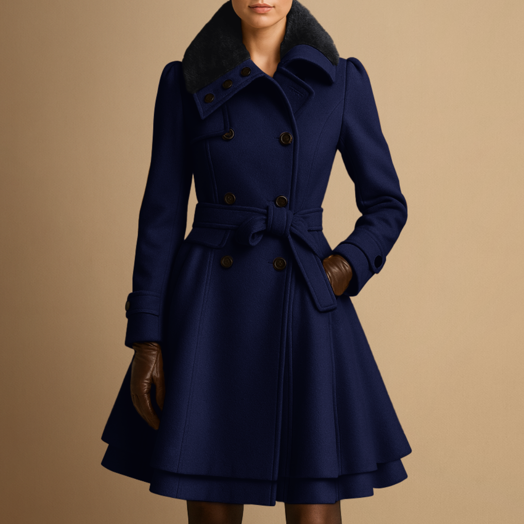 Women's Winter Coat Wool Blend Long Belted Fur Collar 4