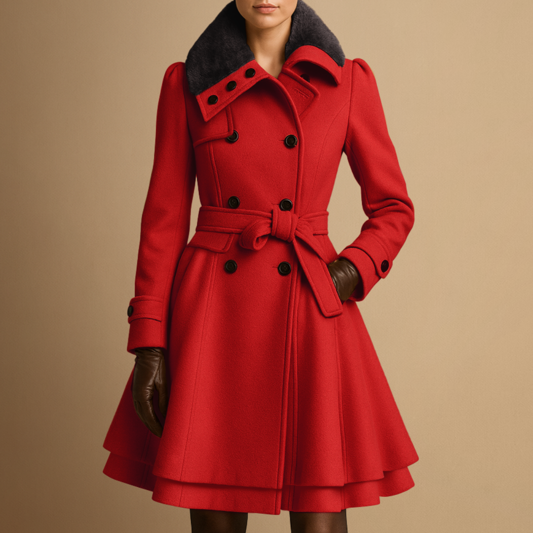 Women's Winter Coat Wool Blend Long Belted Fur Collar 5