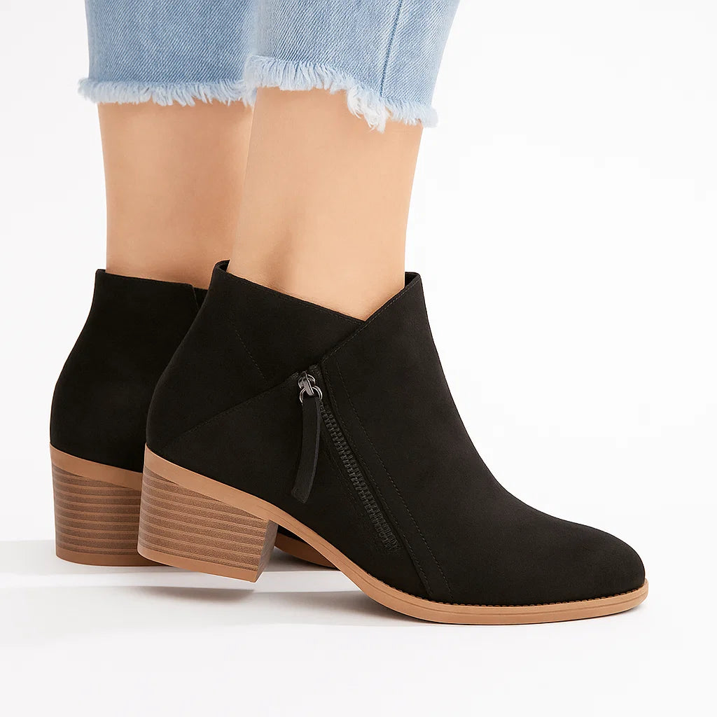 Womens Black Boots - PU Leather Orthopedic Comfort with Zipper and Stable Sole for All-Day Wear 3