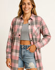 Green Plaid Blouse for Women - Long Sleeve Casual Loose Fit Polyester Top for Autumn and Winter 1
