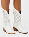 White Cowboy Boots for Women, Breathable Leather with Zipper, Casual Cowgirl Boots for Spring and Autumn 3