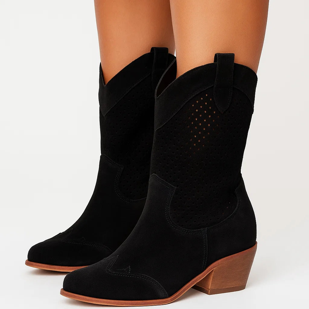 White Cowboy Boots for Women, Breathable Leather with Zipper, Casual Cowgirl Boots for Spring and Autumn 4