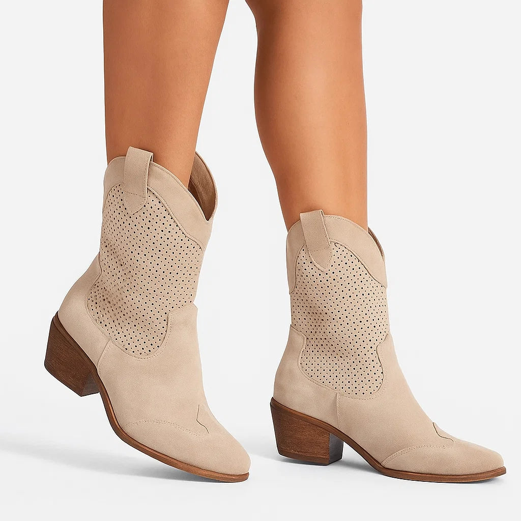 White Cowboy Boots for Women, Breathable Leather with Zipper, Casual Cowgirl Boots for Spring and Autumn 5