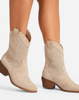 White Cowboy Boots for Women, Breathable Leather with Zipper, Casual Cowgirl Boots for Spring and Autumn 5