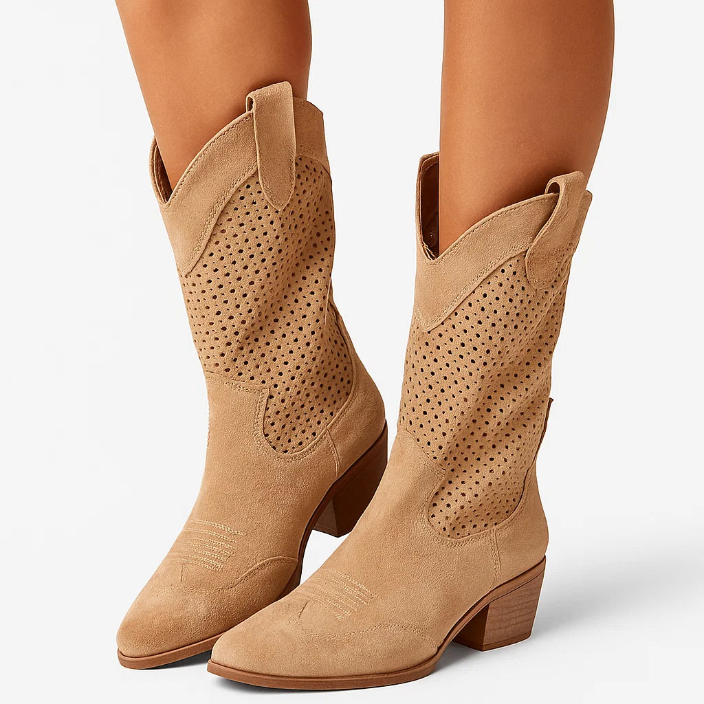 White Cowboy Boots for Women, Breathable Leather with Zipper, Casual Cowgirl Boots for Spring and Autumn 6