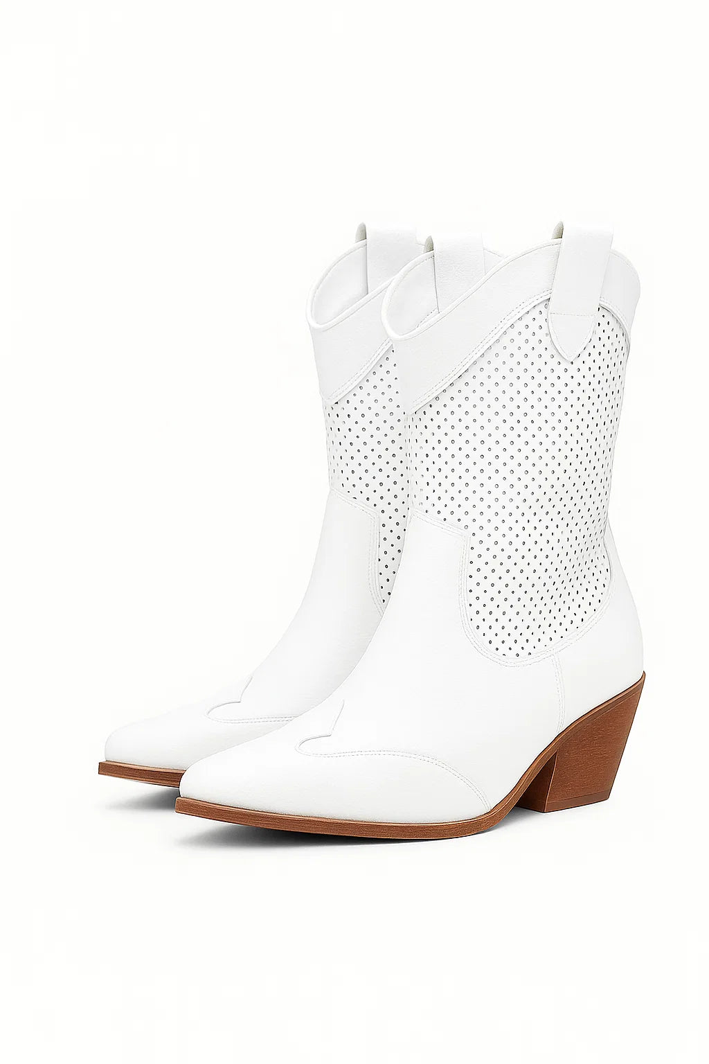 White Cowboy Boots for Women, Breathable Leather with Zipper, Casual Cowgirl Boots for Spring and Autumn 1