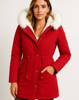 Womens Winter Jacket Grey Polyester Long Hooded Button Detail Fleece-Lined Comfortable and Stylish 6