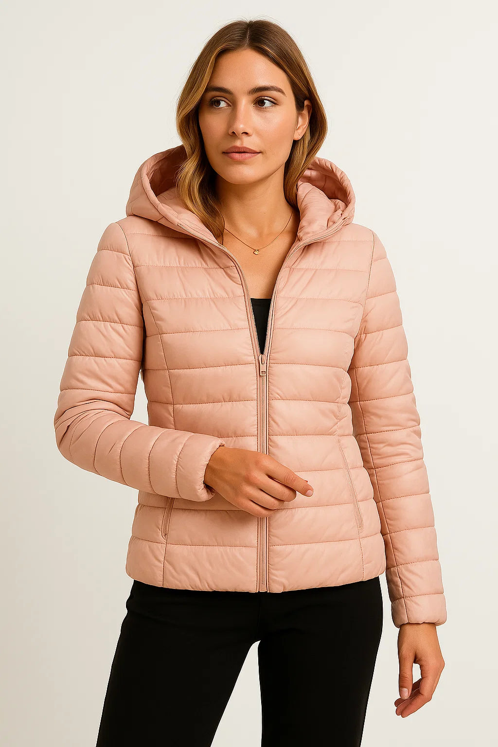 Womens Black Puffer Jacket - Lightweight Packable Winter Coat with Hood for Casual and Outdoor Wear 2