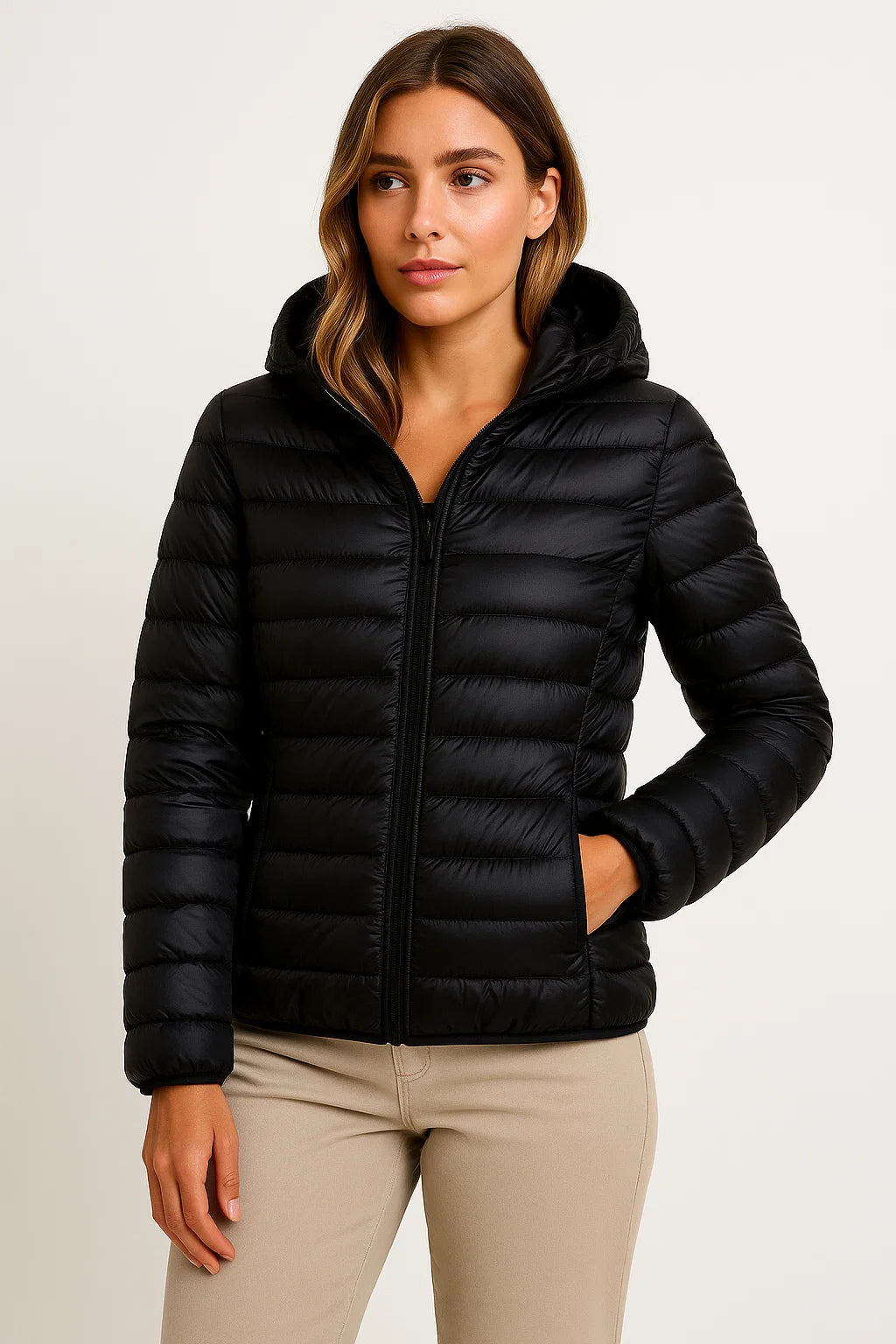Womens Black Puffer Jacket - Lightweight Packable Winter Coat with Hood for Casual and Outdoor Wear 1