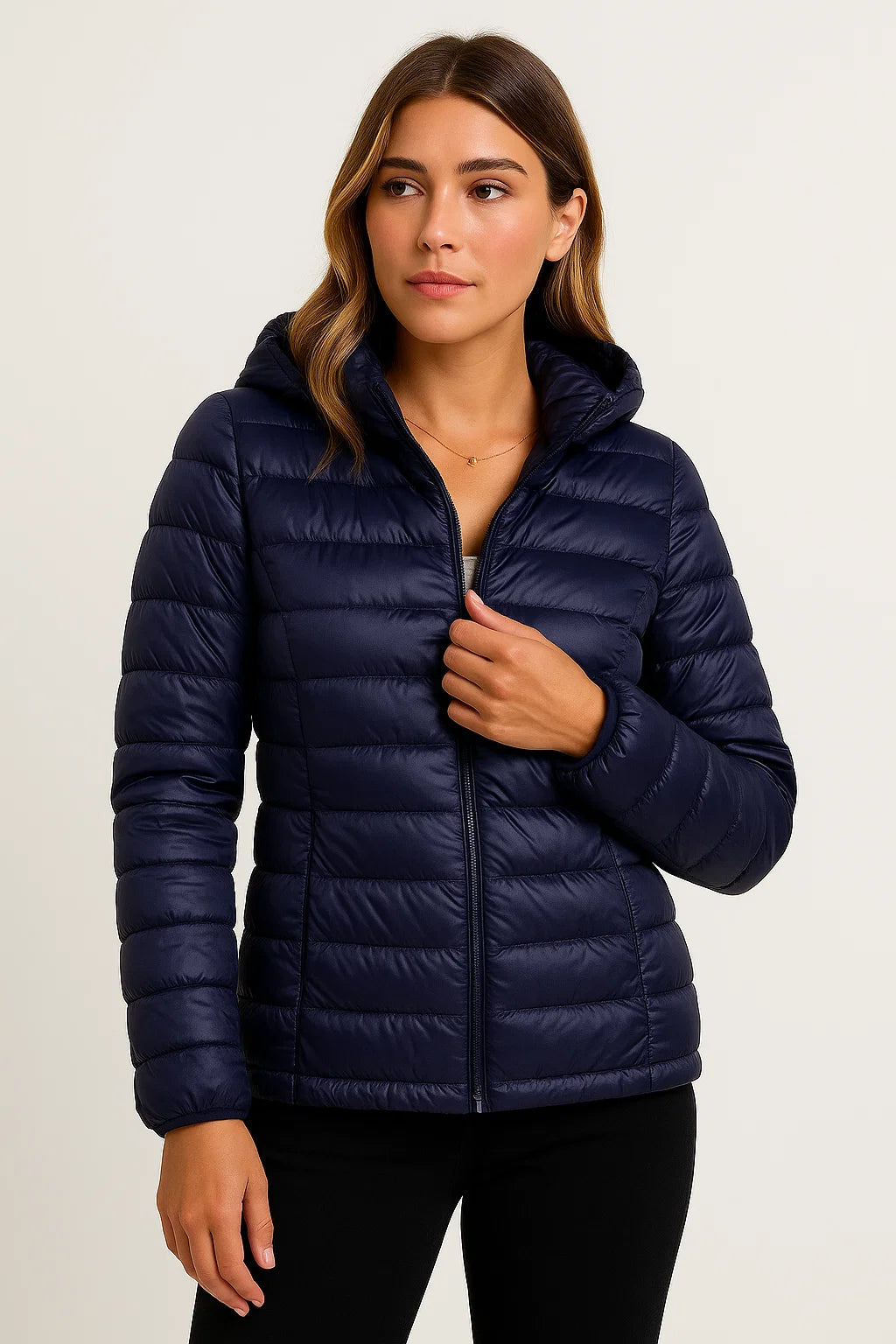 Womens Black Puffer Jacket - Lightweight Packable Winter Coat with Hood for Casual and Outdoor Wear 3