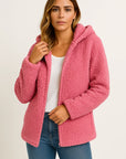Womens Coat Beige Teddy Fleece With Pockets Zipper Elegant Winter Jacket 1