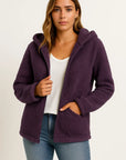 Womens Coat Beige Teddy Fleece With Pockets Zipper Elegant Winter Jacket 2