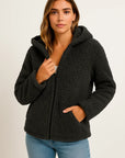 Womens Coat Beige Teddy Fleece With Pockets Zipper Elegant Winter Jacket 4