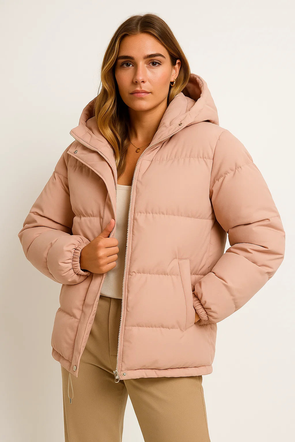 Womens Hooded Jacket - Grey Water-Repellent Polyester Winter Coat for Comfort and Style 1